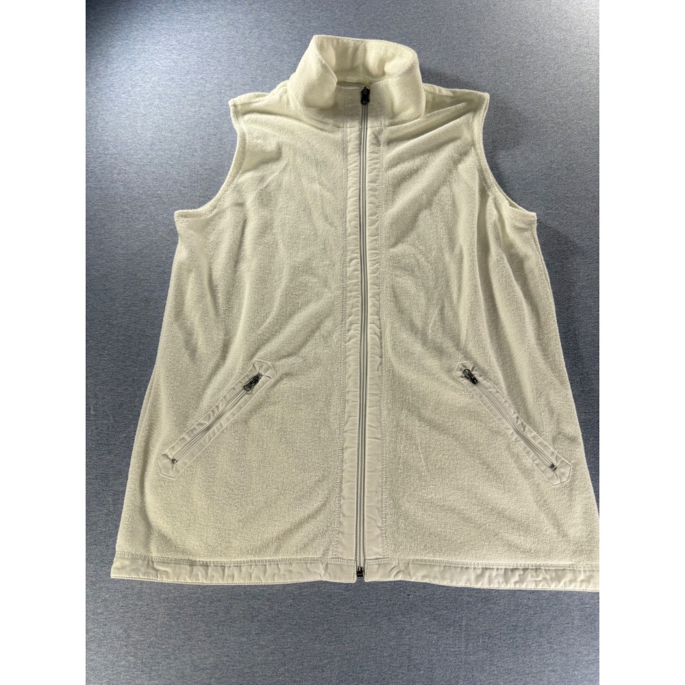 Spa by Chico's Women white Terry Cloth Full Zip Vest Mock Neck Size 1 M